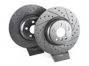 ES#4669075 - 34208853554-XS - Rear V5 Drilled & Slotted Brake Rotors - Set (345x24) - Precision manufactured for consistent stopping power during high performance driving. Featuring a matte black zinc coating for corrosion protection. - ECS - BMW