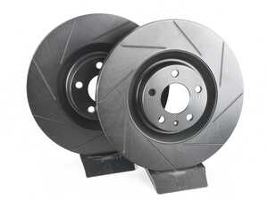 ES#4668245 - 8E0615301T-S - Front V5 Slotted Brake Rotors - Set (345x30) - Precision manufactured for consistent stopping power during high performance driving. Featuring a matte black zinc coating for corrosion protection. - ECS - Audi