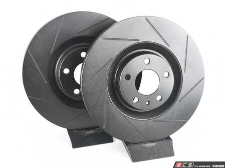 ES#4668245 - 8E0615301T-S - Front V5 Slotted Brake Rotors - Set (345x30) - Precision manufactured for consistent stopping power during high performance driving. Featuring a matte black zinc coating for corrosion protection. - ECS - Audi