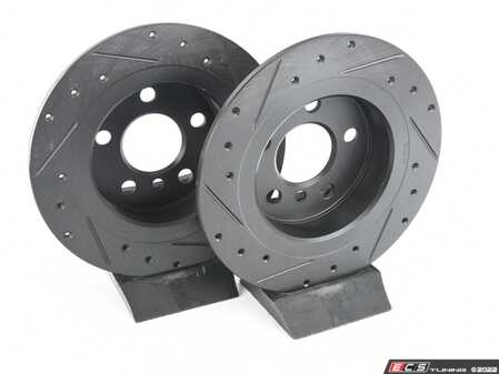ES#5456992 - 34216799367KT3 - Performance Rear Brake Service Kit - Featuring ECS V5 drilled & slotted rotors and ECS EP24 "Enthusiast Performance" pads. - Assembled By ECS - BMW MINI