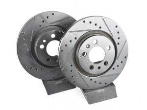 ES#4668407 - 1J0615301M-XS - Front V5 Dimpled & Slotted Brake Rotors - Set (280x22) - Precision manufactured for consistent stopping power during high performance driving. Featuring a matte black zinc coating for corrosion protection. - ECS - Volkswagen
