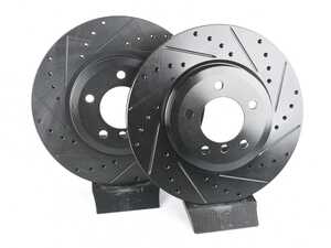 ES#4669113 - 34116864047-XS - Front V5 Drilled & Slotted Brake Rotors - Set (325x25) - Precision manufactured for consistent stopping power during high performance driving. Featuring a matte black zinc coating for corrosion protection. - ECS - BMW