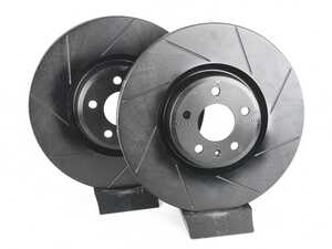 ES#4668329 - 4M0615301AN-S - Front V5 Slotted Brake Rotors - Set (350x34) - Precision manufactured for consistent stopping power during high performance driving. Featuring a matte black zinc coating for corrosion protection. - ECS - Audi