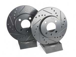ES#4668410 - 1HM615301E-XS - Front V5 Drilled & Slotted Brake Rotors - Set (256x20) - Precision manufactured for consistent stopping power during high performance driving. Featuring a matte black zinc coating for corrosion protection. - ECS - Volkswagen