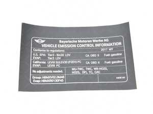 ES#3145362 - 71228679141 - LABEL EXHAUST EMISS - Genuine MINI - MINI