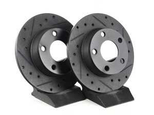 ES#4668374 - 4B0615601B-XS - Rear V5 Drilled & Slotted Brake Rotors - Set (255x10) 1.50" Offset - Precision manufactured for consistent stopping power during high performance driving. Featuring a matte black zinc coating for corrosion protection. - ECS - Audi