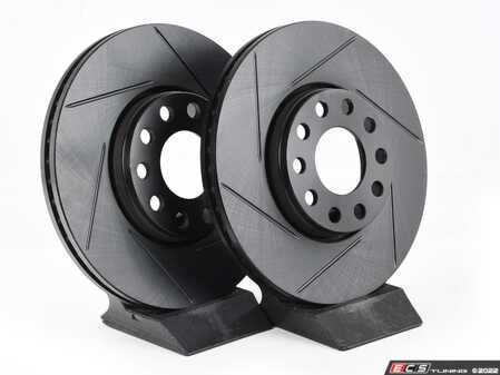 ES#4668386 - 4A0615301D-S - Front V5 Slotted Brake Rotors - Set (288x25) - Precision manufactured for consistent stopping power during high performance driving. Featuring a matte black zinc coating for corrosion protection. - ECS - Audi Volkswagen
