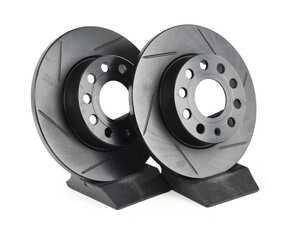 ES#4668402 - 1K0615601AJ-S - Rear V5 Slotted Brake Rotors - Set (260x12) - Precision manufactured for consistent stopping power during high performance driving. Featuring a matte black zinc coating for corrosion protection. - ECS - Audi Volkswagen
