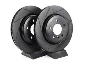 ES#4668953 - 34216864052-S - Rear V5 Slotted Brake Rotors - Set (320x22) - Precision manufactured for consistent stopping power during high performance driving. Featuring a matte black zinc coating for corrosion protection. - ECS - BMW