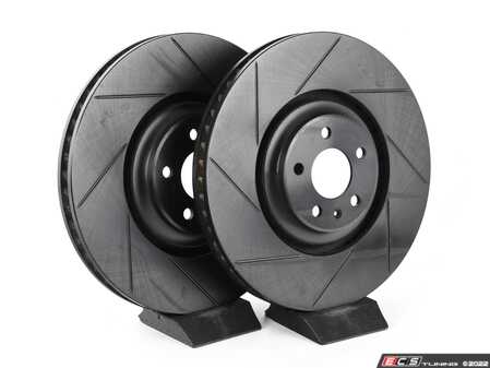 ES#4668341 - 4H0615301AN-S - Front V5 Slotted Brake Rotors - Set (380x36) - Precision manufactured for consistent stopping power during high performance driving. Featuring a matte black zinc coating for corrosion protection. - ECS - Audi