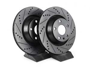 ES#4668221 - 8J0615601A-XS - Rear V5 Drilled & Slotted Brake Rotors - Set (310x22)
 - Precision manufactured for consistent stopping power during high performance driving. Featuring a matte black zinc coating for corrosion protection. - ECS - Audi