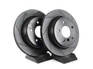 ES#4668915 - 34216864901-S - Rear V5 Slotted Brake Rotors - Set (300x20) - Precision manufactured for consistent stopping power during high performance driving. Featuring a matte black zinc coating for corrosion protection. - ECS - BMW