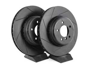 ES#4669146 - 34116763824-S - Front V5 Slotted Brake Rotors - Set (348x30) - Precision manufactured for consistent stopping power during high performance driving. Featuring a matte black zinc coating for corrosion protection. - ECS - BMW