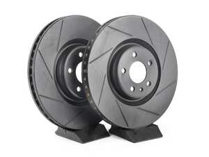 ES#4668349 - 4G0615301T-S - Front V5 Slotted Brake Rotors - Set (356x34) - Precision manufactured for consistent stopping power during high performance driving. Featuring a matte black zinc coating for corrosion protection. - ECS - Audi