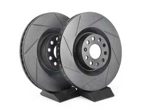 ES#4668405 - 1K0615301AR-S - Front V5 Slotted Brake Rotors - Set (345x30) - Precision manufactured for consistent stopping power during high performance driving. Featuring a matte black zinc coating for corrosion protection. - ECS - Audi Volkswagen