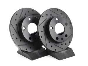 ES#4668237 - 8E0615601P-XS - Rear V5 Drilled & Slotted Brake Rotors - Set (245x10)
 - Precision manufactured for consistent stopping power during high performance driving. Featuring a matte black zinc coating for corrosion protection. - ECS - Audi