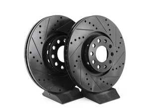 ES#4668371 - 4B3615301A-XS - Front V5 Drilled & Slotted Brake Rotors - Set (321x30) - Precision manufactured for consistent stopping power during high performance driving. Featuring a matte black zinc coating for corrosion protection. - ECS - Volkswagen
