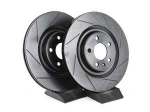 ES#4668333 - 4H0615601Q-S - Rear V5 Slotted Brake Rotors - Set (330x22) - Precision manufactured for consistent stopping power during high performance driving. Featuring a matte black zinc coating for corrosion protection. - ECS - Audi