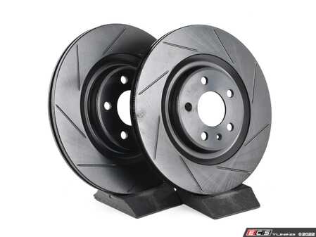 ES#4668333 - 4H0615601Q-S - Rear V5 Slotted Brake Rotors - Set (330x22) - Precision manufactured for consistent stopping power during high performance driving. Featuring a matte black zinc coating for corrosion protection. - ECS - Audi