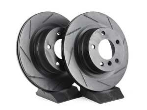 ES#4668974 - 34216855005-S - Rear V5 Slotted Brake Rotors - Set (300x20) - Precision manufactured for consistent stopping power during high performance driving. Featuring a matte black zinc coating for corrosion protection. - ECS - BMW
