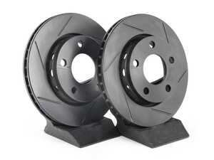 ES#4668255 - 8D0615601D-S - Rear V5 Slotted Brake Rotors - Set (256x22) - Precision manufactured for consistent stopping power during high performance driving. Featuring a matte black zinc coating for corrosion protection. - ECS - Audi