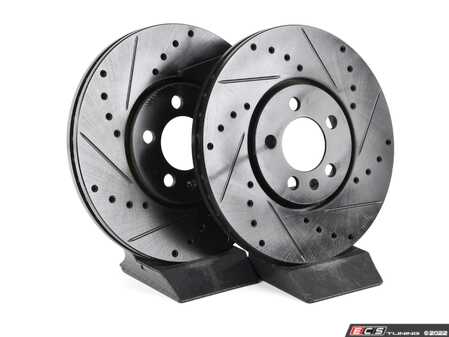 ES#2696314 - 3A0615301A - Performance Front Brake Service Kit - All parts necessary for a front brake upgrade featuring ECS V5 cross-drilled/slotted rotors and EBC RedStuff brake pads - Assembled By ECS - Volkswagen