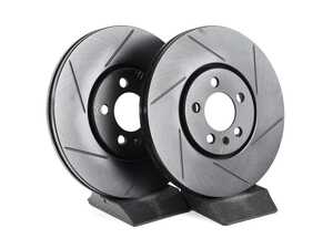 ES#4668392 - 3A0615301A-S - Front V5 Slotted Brake Rotors - Set (288x25) - Precision manufactured for consistent stopping power during high performance driving. Featuring a matte black zinc coating for corrosion protection. - ECS - Volkswagen