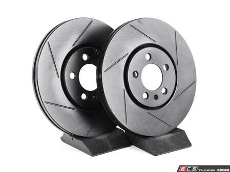 ES#4668392 - 3A0615301A-S - Front V5 Slotted Brake Rotors - Set (288x25) - Precision manufactured for consistent stopping power during high performance driving. Featuring a matte black zinc coating for corrosion protection. - ECS - Volkswagen