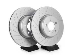 ES#4669213 - 34106797603-DS - Front V5 Dimpled & Slotted Brake Rotors - Set (370x30) - Precision manufactured for consistent stopping power during high performance driving. Featuring a matte black zinc coating for corrosion protection. - ECS - BMW