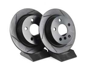 ES#4668454 - 34216799383-S - Rear V5 Slotted Brake Rotors - Set (259x10) - Precision manufactured for consistent stopping power during high performance driving. Featuring a matte black zinc coating for corrosion protection. - ECS - MINI