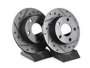 ES#4668257 - 8D0615601A-XS - Rear V5 Drilled & Slotted Brake Rotors - Set (245x10) - Precision manufactured for consistent stopping power during high performance driving. Featuring a matte black zinc coating for corrosion protection. - ECS - Audi Volkswagen