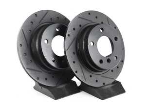 ES#4668995 - 34216794305-XS - Rear V5 Drilled & Slotted Brake Rotors - Set (280x10) - Precision manufactured for consistent stopping power during high performance driving. Featuring a matte black zinc coating for corrosion protection. - ECS - BMW