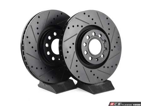 ES#2562612 - 8E0301ADXGMTKT6 - Performance Front Brake Service Kit - Featuring ECS V5 Drilled & Slotted rotors and ECS EP24 "Enthusiast Performance" brake pads. - Assembled By ECS - Audi