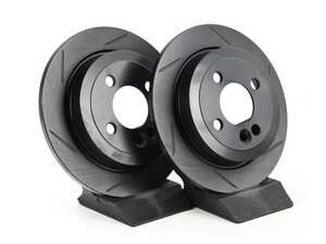 ES#4668589 - 34216774987-S - Rear V5 Slotted Brake Rotors - Set (259x10) - Precision manufactured for consistent stopping power during high performance driving. Featuring a matte black zinc coating for corrosion protection. - ECS - MINI