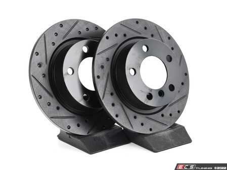 ES#2839100 - 34219811539slKT - Performance Rear Brake Service Kit - Featuring ECS V5 Slotted/Drilled rotors and EBC Red pads - Assembled By ECS - MINI