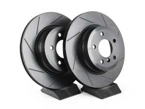 ES#4668983 - 34216855003-S - Rear V5 Slotted Brake Rotors - Set (324x22) - Precision manufactured for consistent stopping power during high performance driving. Featuring a matte black zinc coating for corrosion protection. - ECS - BMW