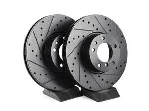 ES#4669154 - 34116757747-XS - Front V5 Drilled & Slotted Brake Rotors - Set (324x30) - Precision manufactured for consistent stopping power during high performance driving. Featuring a matte black zinc coating for corrosion protection. - ECS - BMW