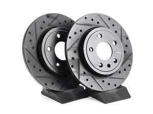 ES#4668240 - 8E0615601M-XS - Rear V5 Drilled & Slotted Brake Rotors - Set (288x12)
 - Precision manufactured for consistent stopping power during high performance driving. Featuring a matte black zinc coating for corrosion protection. - ECS - Audi