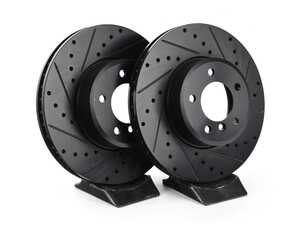 ES#4669100 - 34116864906-XS - Front V5 Drilled & Slotted Brake Rotors - Set (324x30) - Precision manufactured for consistent stopping power during high performance driving. Featuring a matte black zinc coating for corrosion protection. - ECS - BMW