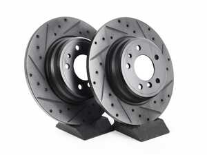 ES#4669032 - 34216757749-XS - Rear V5 Drilled & Slotted Brake Rotors - Set (324x12) - Precision manufactured for consistent stopping power during high performance driving. Featuring a matte black zinc coating for corrosion protection. - ECS - BMW