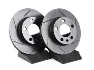ES#4668399 - 2Q0615601H-S - Rear V5 Slotted Brake Rotors - Set (232x9) - Precision manufactured for consistent stopping power during high performance driving. Featuring a matte black zinc coating for corrosion protection. - ECS - Audi Volkswagen