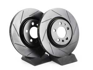ES#4668408 - 1J0615301M-S - Front V5 Slotted Brake Rotors - Set (280x22) - Precision manufactured for consistent stopping power during high performance driving. Featuring a matte black zinc coating for corrosion protection. - ECS - Volkswagen
