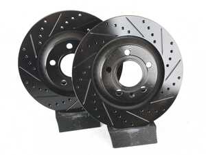 ES#4668231 - 8E0615601R-XS - Rear V5 Drilled & Slotted Brake Rotors - Set (300x22) - Precision manufactured for consistent stopping power during high performance driving. Featuring a matte black zinc coating for corrosion protection. - ECS - Audi