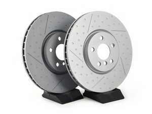 ES#4668634 - 34106864133-DS - Front V5 Dimpled & Slotted Brake Rotors - Set (335x30) - Precision manufactured and featuring a GeoSpec corrosion-resistant coating. These rotors match MINIs design which is not directional per side. - ECS - MINI