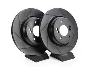 ES#4669054 - 34212229379-S - Rear V5 Slotted Brake Rotors - Set (328x20) - Precision manufactured for consistent stopping power during high performance driving. Featuring a matte black zinc coating for corrosion protection. - ECS - BMW