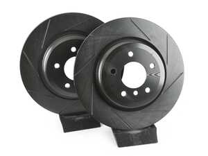 ES#4668978 - 34216855004-S - Rear V5 Slotted Brake Rotors - Set (336x22) - Precision manufactured for consistent stopping power during high performance driving. Featuring a matte black zinc coating for corrosion protection. - ECS - BMW