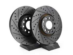 ES#4668247 - 8E0615301R-XS - Front V5 Drilled & Slotted Brake Rotors - Set (312x25)
 - Precision manufactured for consistent stopping power during high performance driving. Featuring a matte black zinc coating for corrosion protection. - ECS - Audi Volkswagen