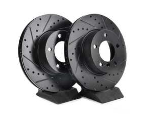 ES#4669133 - 34116854998-XS - Front V5 Drilled & Slotted Brake Rotors - Set (300x24) - Precision manufactured for consistent stopping power during high performance driving. Featuring a matte black zinc coating for corrosion protection. - ECS - BMW