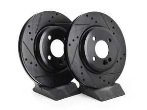 ES#4668625 - 34116774984-XS - Front V5 Drilled & Slotted Brake Rotors - Set (276x22) - Precision manufactured for consistent stopping power during high performance driving. Featuring a matte black zinc coating for corrosion protection. - ECS - MINI