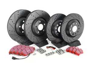 ES#3536978 - 025997ECS0379KT - Front & Rear Brake Service Kit (340x30/310x22) - Featuring ECS V5 drilled and slotted rotors and ECS EP24 Enthusiast Performance pads - Assembled By ECS - Volkswagen